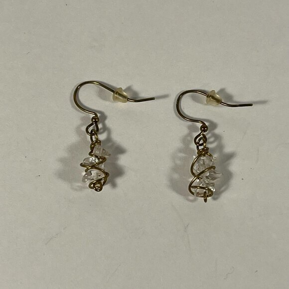 Gold with Clear Gemstones Dangle Earrings - Picture 1 of 2